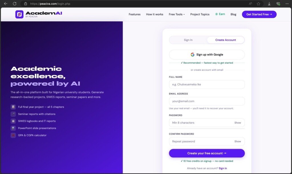 Academ AI by Peaciva Login