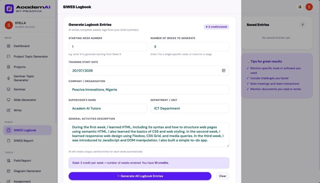 SIWES Logbook Generator Tool